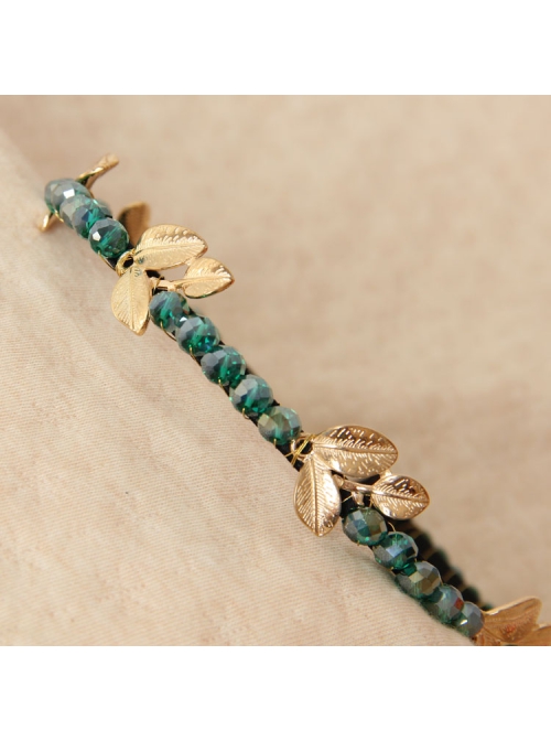 Fashion Elegant Personality Lady Golden Leaves Green Rhinestone Crystal Headband