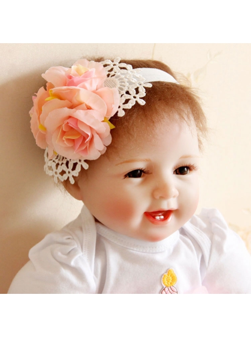 Fashion Cute White Lace Pink Flowers Baby Stretch Female Children Hairband
