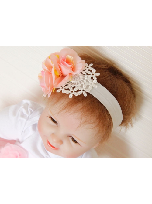 Fashion Cute White Lace Pink Flowers Baby Stretch Female Children Hairband