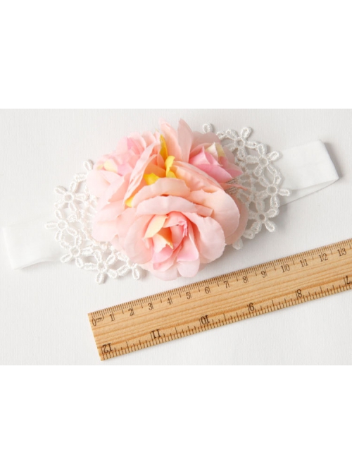 Fashion Cute White Lace Pink Flowers Baby Stretch Female Children Hairband