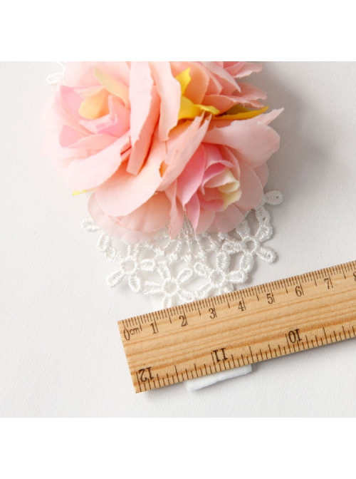 Fashion Cute White Lace Pink Flowers Baby Stretch Female Children Hairband