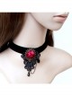 Retro Gothic Fashion Black Lace Pearl Burgundy Rose Female Short Necklace
