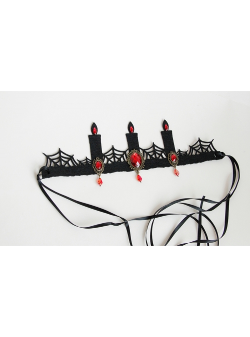 Fashion Retro Halloween Black Spider Web Candle Ruby Crown Gothic Queen Prom Party Hairband