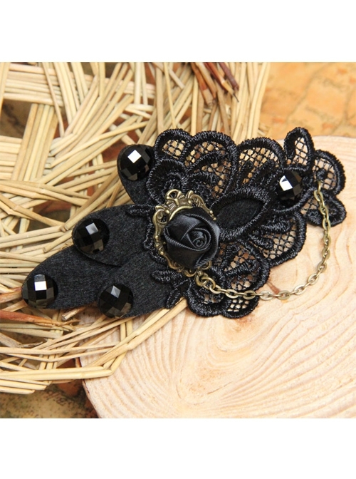 Goth Fashion Retro Vampire Black Rose Flower Lace Handmade Hairpin
