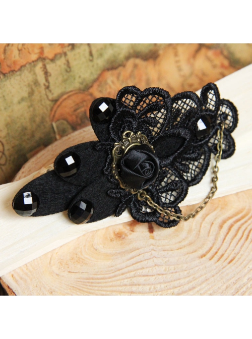 Goth Fashion Retro Vampire Black Rose Flower Lace Handmade Hairpin