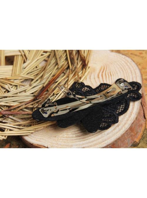 Goth Fashion Retro Vampire Black Rose Flower Lace Handmade Hairpin