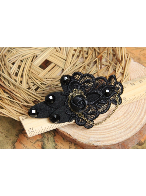 Goth Fashion Retro Vampire Black Rose Flower Lace Handmade Hairpin