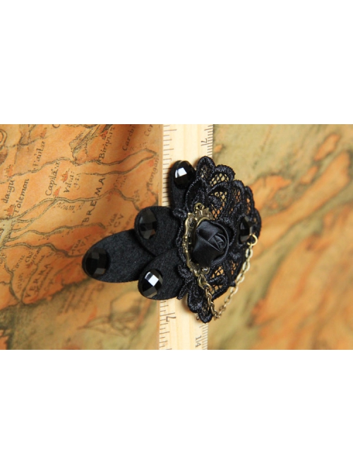 Goth Fashion Retro Vampire Black Rose Flower Lace Handmade Hairpin