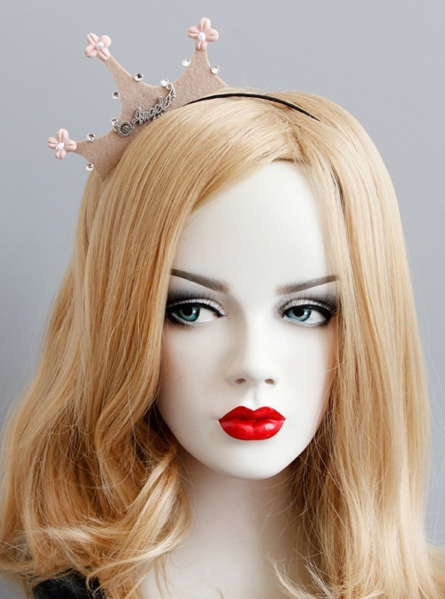 Fashion Retro Pink Flowers Letters Diamond Crown Princess Headband