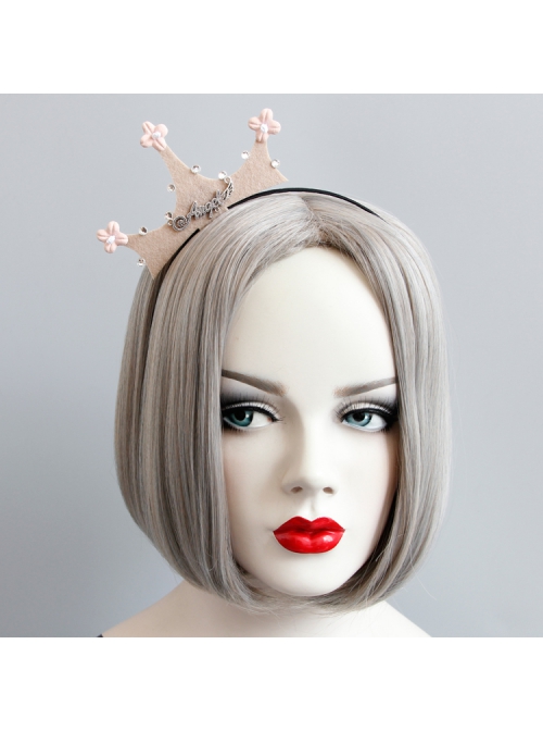 Fashion Retro Pink Flowers Letters Diamond Crown Princess Headband