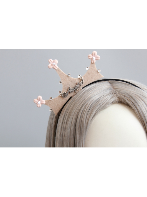 Fashion Retro Pink Flowers Letters Diamond Crown Princess Headband