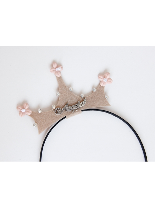 Fashion Retro Pink Flowers Letters Diamond Crown Princess Headband