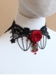 Gothic Retro Personality Vampire Red Rose Black Lace Chain Fashion Female Collar