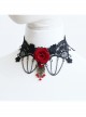 Gothic Retro Personality Vampire Red Rose Black Lace Chain Fashion Female Collar