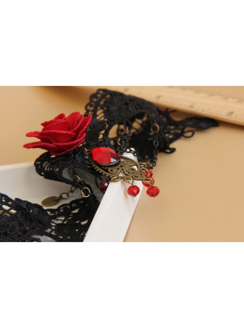 Gothic Retro Personality Vampire Red Rose Black Lace Chain Fashion Female Collar