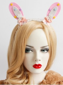 Cute Fashion Color Stars White Lace Girly Bow Pink Rabbit Ears Lolita Headband