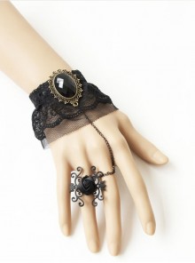 Retro Gothic Fashion Creative Black Lace Rose Gem Net Yarn Female Band Ring Bracelet