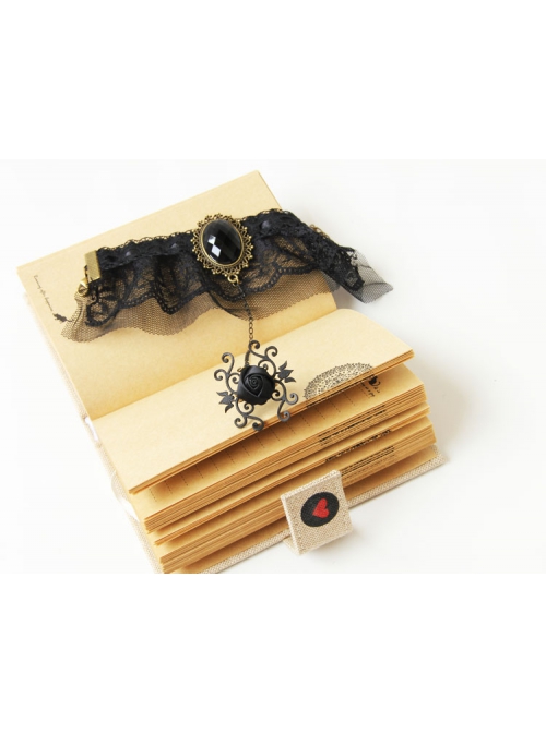 Retro Gothic Fashion Creative Black Lace Rose Gem Net Yarn Female Band Ring Bracelet