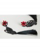 Creative Exaggerated Fashion Black Butterfly Tassel Ruby Halloween Party Long Earrings