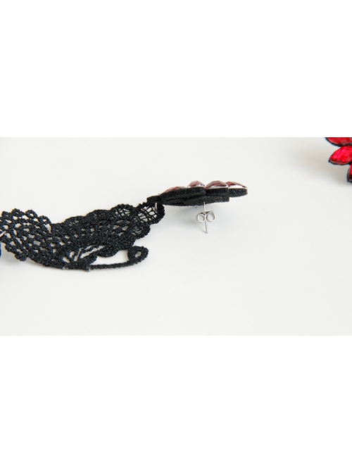 Creative Exaggerated Fashion Black Butterfly Tassel Ruby Halloween Party Long Earrings