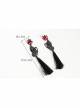 Creative Exaggerated Fashion Black Butterfly Tassel Ruby Halloween Party Long Earrings