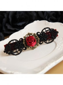 Gothic Fashion Personality Vampire Bride Black Lace Red Rose Flower Retro Handmade Hairpin