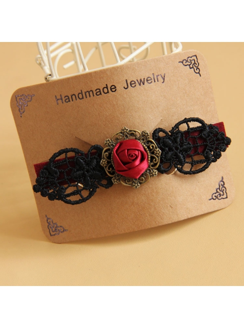 Gothic Fashion Personality Vampire Bride Black Lace Red Rose Flower Retro Handmade Hairpin