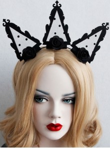 Fashion Retro Gothic Black Lace Rose Stage Nightclub Crown Halloween Christmas Holiday Headband