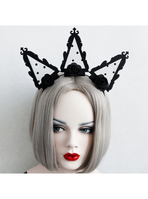 Fashion Retro Gothic Black Lace Rose Stage Nightclub Crown Halloween Christmas Holiday Headband