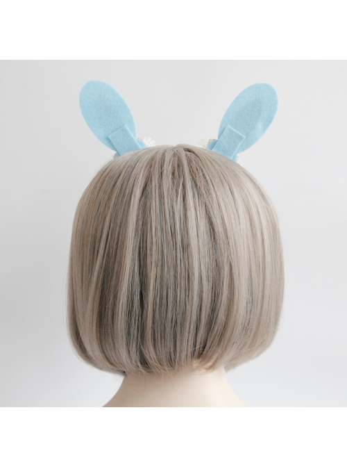 Cute Fashion Thanksgiving Christmas Blue Bunny Ears Pink Flowers White Lace All-Match Party Headband