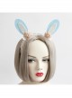 Cute Fashion Thanksgiving Christmas Blue Bunny Ears Pink Flowers White Lace All-Match Party Headband