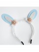 Cute Fashion Thanksgiving Christmas Blue Bunny Ears Pink Flowers White Lace All-Match Party Headband