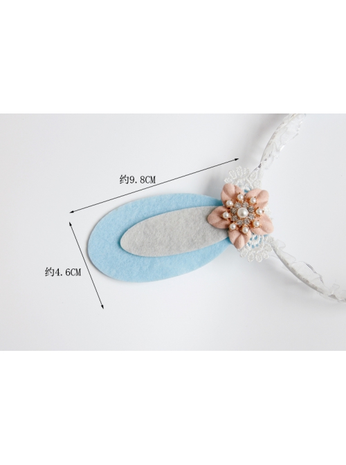 Cute Fashion Thanksgiving Christmas Blue Bunny Ears Pink Flowers White Lace All-Match Party Headband