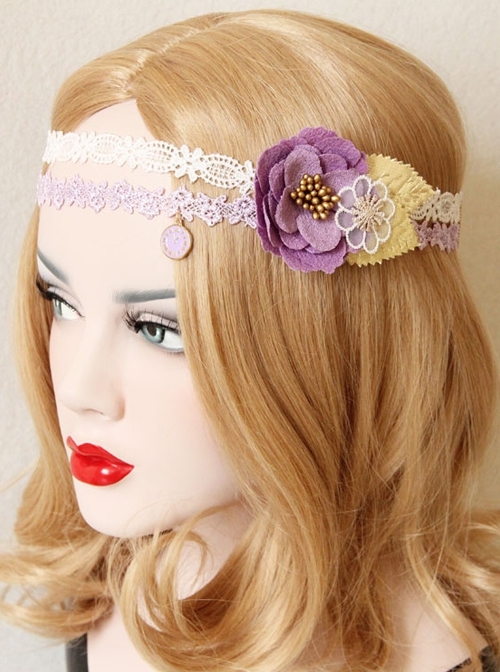 Fashion Seaside Holiday Wreath Christmas Bride Bridesmaid Wedding Purple Flowers White Lace Headband