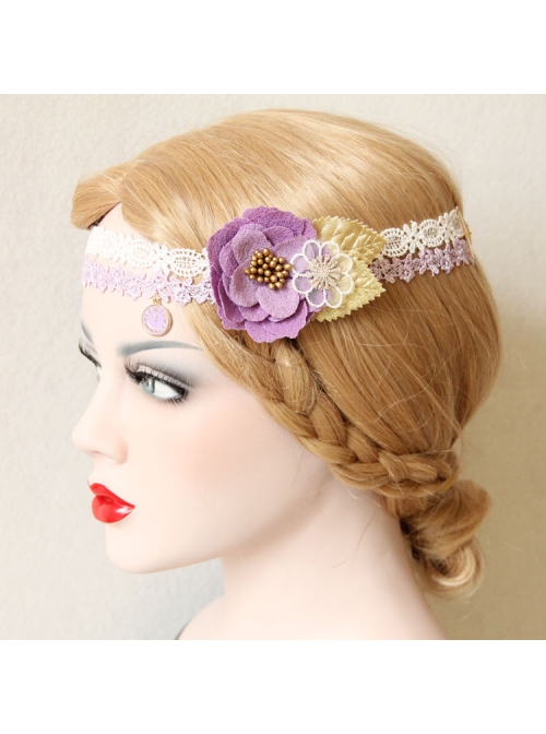Fashion Seaside Holiday Wreath Christmas Bride Bridesmaid Wedding Purple Flowers White Lace Headband