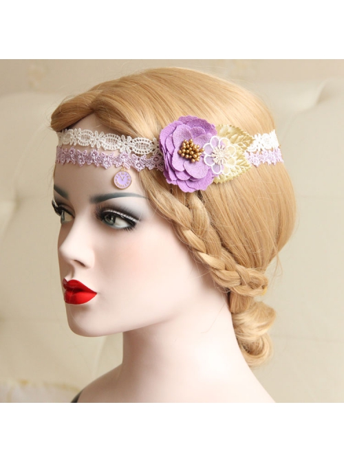 Fashion Seaside Holiday Wreath Christmas Bride Bridesmaid Wedding Purple Flowers White Lace Headband