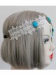 Baroque Fashion Personality Retro Bride Wide White Lace Sapphire Rose Headband
