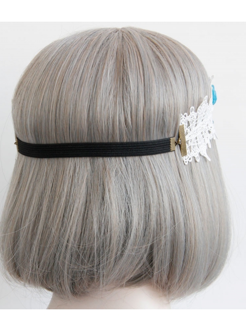Baroque Fashion Personality Retro Bride Wide White Lace Sapphire Rose Headband