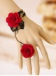 Gothic Fashion Black Retro Lace Red Rose Flower Female Bracelet Ring One Chain