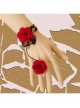 Gothic Fashion Black Retro Lace Red Rose Flower Female Bracelet Ring One Chain