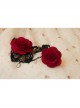 Gothic Fashion Black Retro Lace Red Rose Flower Female Bracelet Ring One Chain