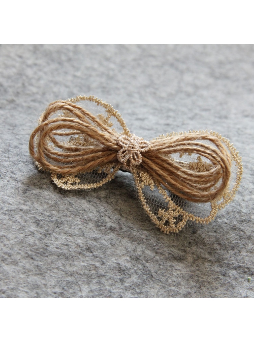 Cute Fashion Personality Golden Lace Flower Bow Knot Hemp Rope Hairpin