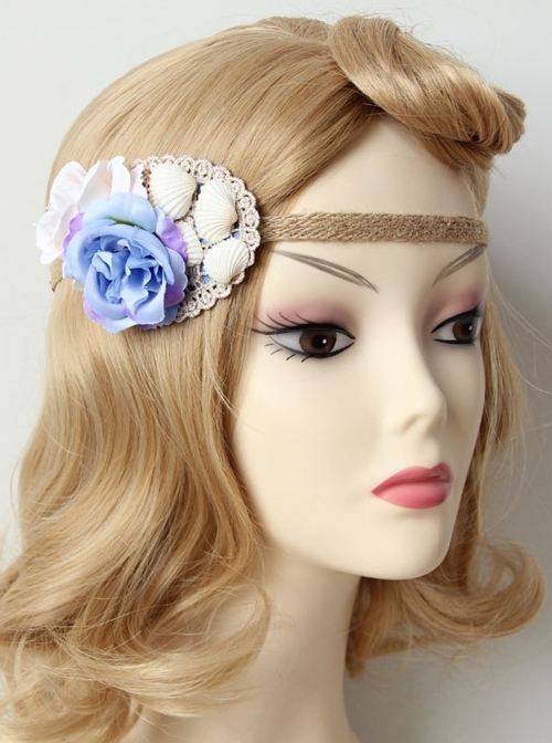 Fashion Personality Seaside Beach Vacation Shell Purple Flowers Straw Rope Hair Band