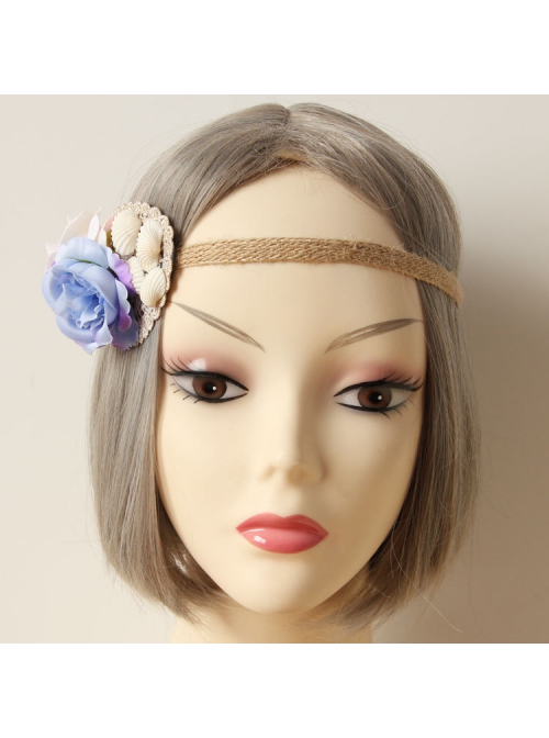 Fashion Personality Seaside Beach Vacation Shell Purple Flowers Straw Rope Hair Band