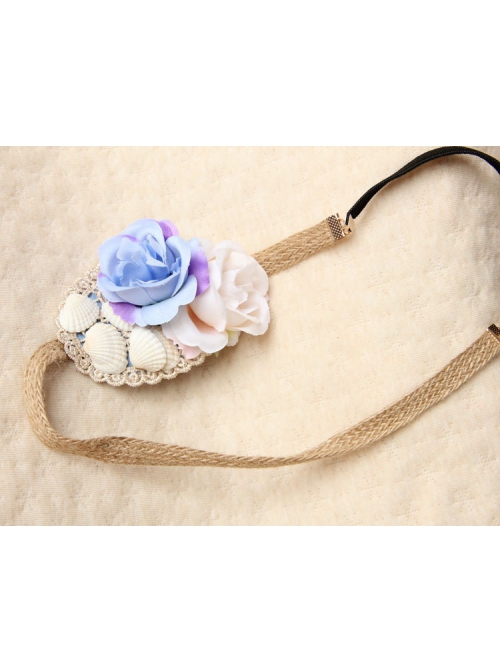 Fashion Personality Seaside Beach Vacation Shell Purple Flowers Straw Rope Hair Band