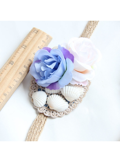Fashion Personality Seaside Beach Vacation Shell Purple Flowers Straw Rope Hair Band