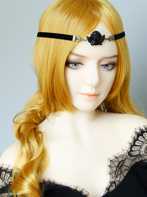 Fashion Retro Personality Exaggerated Black Angel Dark Gothic Halloween Female Streamer Headband