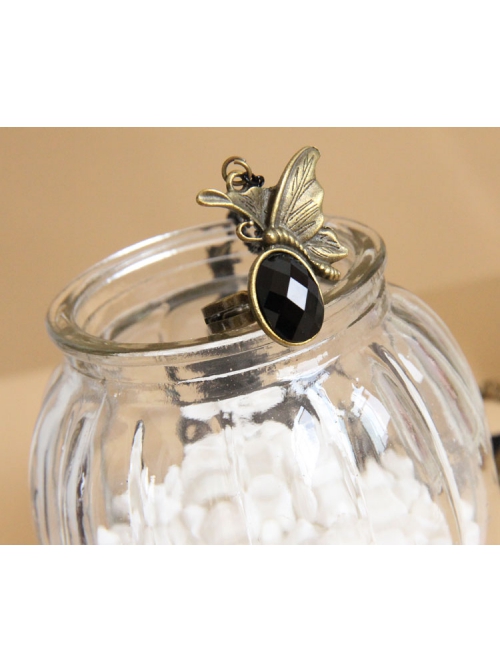 Retro Fashion Female Gothic Black Rose Flower Lace Bridesmaid Bracelet With Ring One Chain