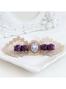 Personality Retro Golden Lace Purple Rose Flower Palace Queen Fashion Big Hairpin