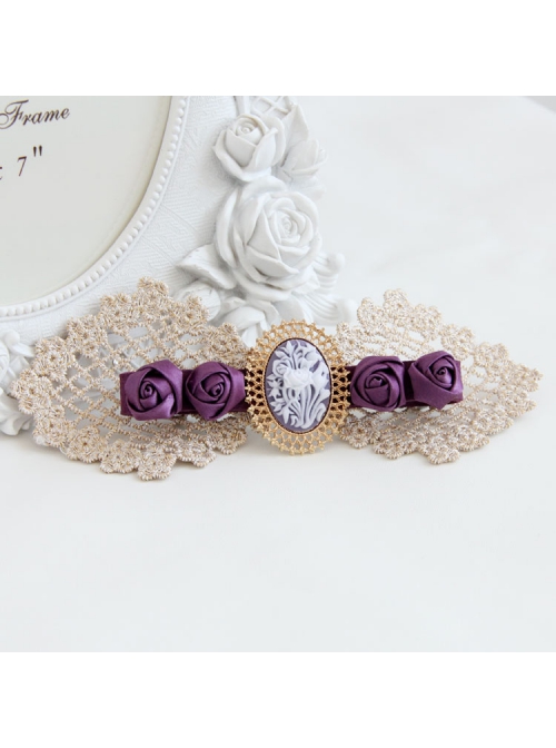 Personality Retro Golden Lace Purple Rose Flower Palace Queen Fashion Big Hairpin